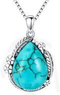 wholesale 925 Sterling Silver & Natural Teardrop Turquoise Pendant Necklace with Rhodium Plated Chain-0-0