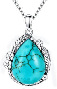 wholesale 925 Sterling Silver & Natural Teardrop Turquoise Pendant Necklace with Rhodium Plated Chain-A_Turquoise_18+2'' Sterling Silver Chain