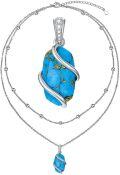 wholesale 925 Sterling Silver & Natural Turquoise Layered Necklace for Women - 16+14 Bead Chain, December Birthstone Gift-0-0