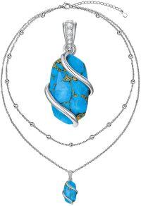 wholesale 925 Sterling Silver & Natural Turquoise Layered Necklace for Women - 16+14 Bead Chain, December Birthstone Gift-Layered-Turquoise-December