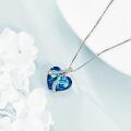 wholesale 925 Sterling Silver Blue Heart Pendant Necklace With Crystal Accents-0-2