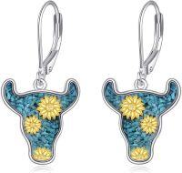 wholesale 925 Sterling Silver Turquoise Sunflower Cactus Shape Hook Earring Set for Women Girls Bohemian-Cow
