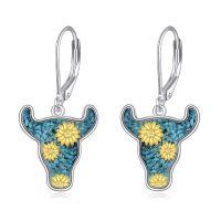wholesale 925 Sterling Silver Turquoise Flower Earrings-Cow