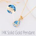 wholesale 14k Gold Teardrop Aquamarine Lab Diamond Pendant Necklace Wholesale With Heart Detail-0-3