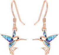 wholesale 925 Sterling Silver with Abalone Shell Inlay Hummingbird Drop Earrings for Women-Rose Gold