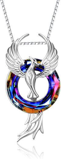 wholesale 925 Sterling Silver Rainbow Crystal Phoenix Pendant Necklaces for Women Girls Gifts Jewelry-Red