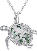 wholesale 925 Sterling Silver Turtle Green Agate Pendant Chain Necklace  for Women Girls-0-0
