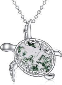 wholesale 925 Sterling Silver Turtle Green Agate Pendant Chain Necklace  for Women Girls-Turtle
