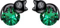 wholesale 925 Sterling Silver Black Cat Stud Earrings with Birthstone-B-May Birthstone Stud