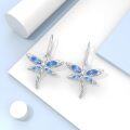 wholesale 925 Sterling Silver Blue Crystal Dragonfly Leverback Dangle Earrings-0-3