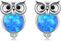wholesale 925 Sterling Silver Blue Opal Owl Stud Earrings - Cute Animal Jewelry for Women-0-0