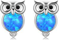 wholesale 925 Sterling Silver Blue Opal Owl Stud Earrings - Cute Animal Jewelry for Women-Blue Opal
