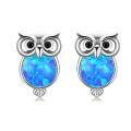 wholesale 925 Sterling Silver Blue Opal Owl Stud Earrings - Cute Animal Jewelry for Women-0-0