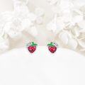 wholesale 925 Sterling Silver Metal Sweet Strawberry Stud Earrings for Women Fashion-0-3