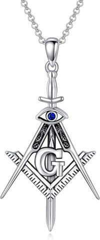 wholesale 925 Sterling Silver Blue Sapphire Medieval Dagger Cross Knife Pendant Necklace-Dagger Masonic Necklace