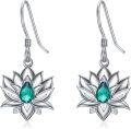 wholesale 925 Sterling Silver Teardrop Green Crystal Lotus Flower Dangle Earrings-0-0