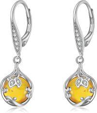 wholesale Sterling Silver Filigree Leverback Dangle Drop Earrings Hypoallergenic-A-silver amber