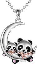 wholesale 925 Sterling Silver Moon & Pandas Pendant Necklace - Cute Gifts for Women-0-0