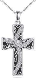 wholesale 925 Sterling Silver & Black Onyx Elegant Christian Cross Pendant Necklace for Women, Faith Jewelry Gift-0-0