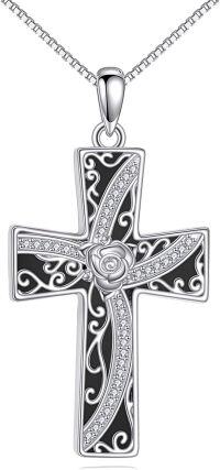 wholesale 925 Sterling Silver & Black Onyx Elegant Christian Cross Pendant Necklace for Women, Faith Jewelry Gift-Black Onyx Cross Necklace