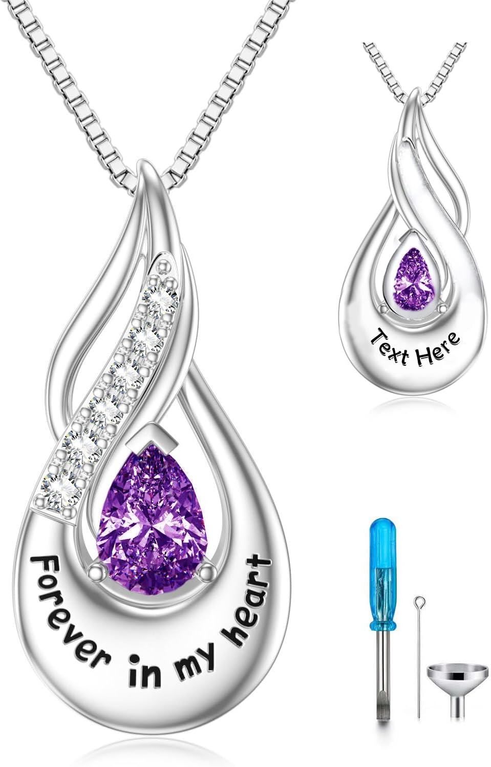 Sterling Silver Moonstone Opal Turquoise Larimar Black Onyx Cremation Jewelry for Ashes-A 02-Feb-Amethyst-Non-custom-Custom-A 02-Feb-Amethyst Custom-A 02-Feb-Amethyst-A 02-Feb-Amethyst Non-custom