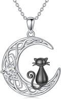 wholesale 925 Sterling Silver & 14k Gold Plated Moon with Black Cat Pendant Necklace - 3D Claw Design and Cubic Zirconia Stone (Black)-0-0