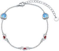 wholesale 925 Sterling Silver Heart-Shaped Stone & Leaf Charm Adjustable Bracelet Gift for Women and Girls-12-Flower