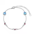wholesale 925 Sterling Silver Heart-Shaped Stone & Leaf Charm Adjustable Bracelet Gift for Women and Girls-0-0