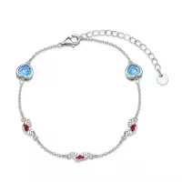 wholesale 925 Sterling Silver Heart-Shaped Stone & Leaf Charm Adjustable Bracelet Gift for Women and Girls-12-Flower