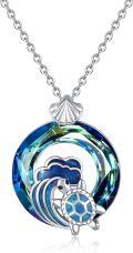 wholesale 925 Sterling Silver Blue Opal Sea Wave Turtle Shell Pendant Necklaces Ocean Animals Gifts for Women-0-0