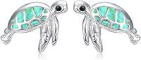 wholesale 925 Sterling Silver Turtle Stud Earrings with Opal Abalone Shell for Women Daughter Birthday Mother's Day Christmas Valentine's Gifts-Green Opal
