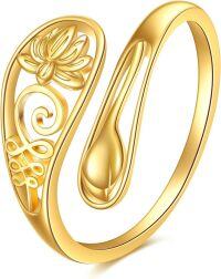 wholesale 14K Gold Adjustable Spoon Ring Open Jewelry Gift for Women-Lotus