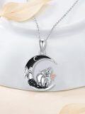 wholesale 925 Sterling Silver Crescent Moon with Wolf and Rose Necklace-0-4