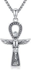 wholesale 925 Sterling Silver Winged Scarab Ankh Pendant Necklace with Cubic Zirconia for Women and Men-0-0