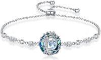 wholesale 925 Sterling Silver Austrian Crystal Tree of Life Birthstone Bracelet for Women-03-Mar-Aquamarine