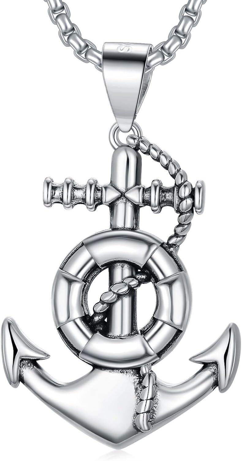 Sterling Silver Navy Rope Anchor Pendant Necklace for Men Women-0-0