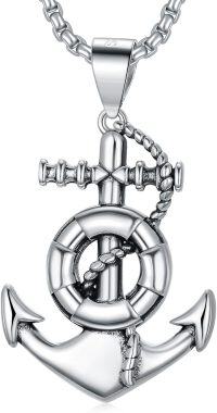 wholesale 925 Sterling Silver Nautical Anchor with Rope Design Pendant Necklace for Men & Women-Life Ring Anchor Necklace