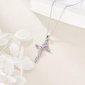 wholesale 925 Sterling Silver Pink Carnation Birth Flower Cross Pendant Necklace for Women-0-3