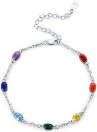 wholesale 925 Sterling Silver Rainbow 7 Chakra Stones Yoga Bracelet for Women Wife Girlfriend-Oval