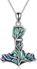 wholesale 925 Sterling Silver Abalone Shell Thor's Hammer & Tree of Life Necklace Norse Viking Jewelry-0-0