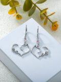 wholesale 925 Sterling Silver Pink Stone Heart Cat Paw Drop Dangle Earrings for Women Girls s 4cm Long-0-3