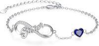 wholesale 925 Sterling Silver Birthstone Sister Infinity Bracelet with Heart-09 Sep