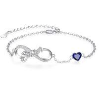 wholesale 925 Sterling Silver Birthstone Sister Infinity Bracelet with Heart-09 Sep