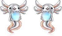wholesale 925 Sterling Silver Axolotl Heart Stud Earrings for Women Girls Gift Animal Jewelry Accessories 4g-Moonstone Axolotl Earring