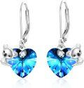 wholesale 925 Sterling Silver Blue Crystal Heart Koala Dangle Earrings for Sensitive Ears-0-0
