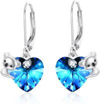 wholesale 925 Sterling Silver Blue Crystal Heart Koala Dangle Earrings for Sensitive Ears-03-Koala