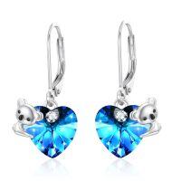 wholesale 925 Sterling Silver Blue Crystal Heart Koala Dangle Earrings for Sensitive Ears-03-Koala