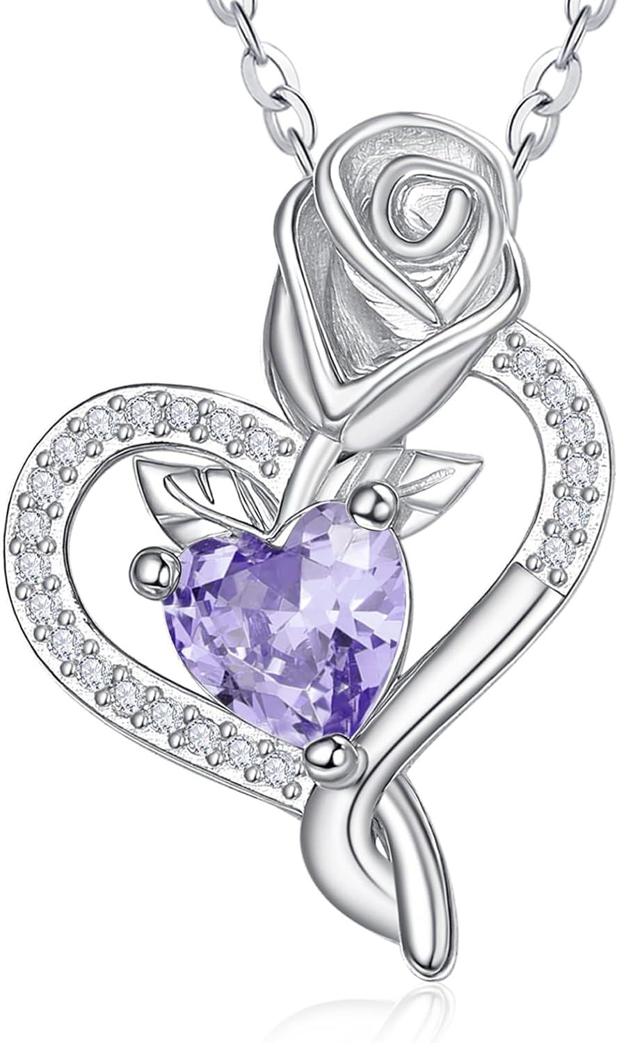 Sterling Silver Birthstone Heart Pendant Necklace for Women-06-June