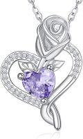 wholesale 925 Sterling Silver Birthstone Heart Pendant Necklace for Women-0-0