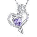 wholesale 925 Sterling Silver Birthstone Heart Pendant Necklace for Women-0-0